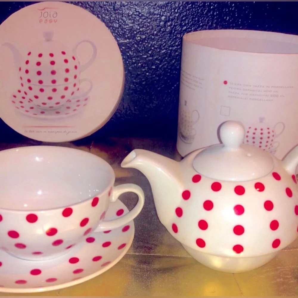 Pin Up Style Tableware Purple Polka Dot Tea Ceramic Set Kitchen Coffee Mug Cup